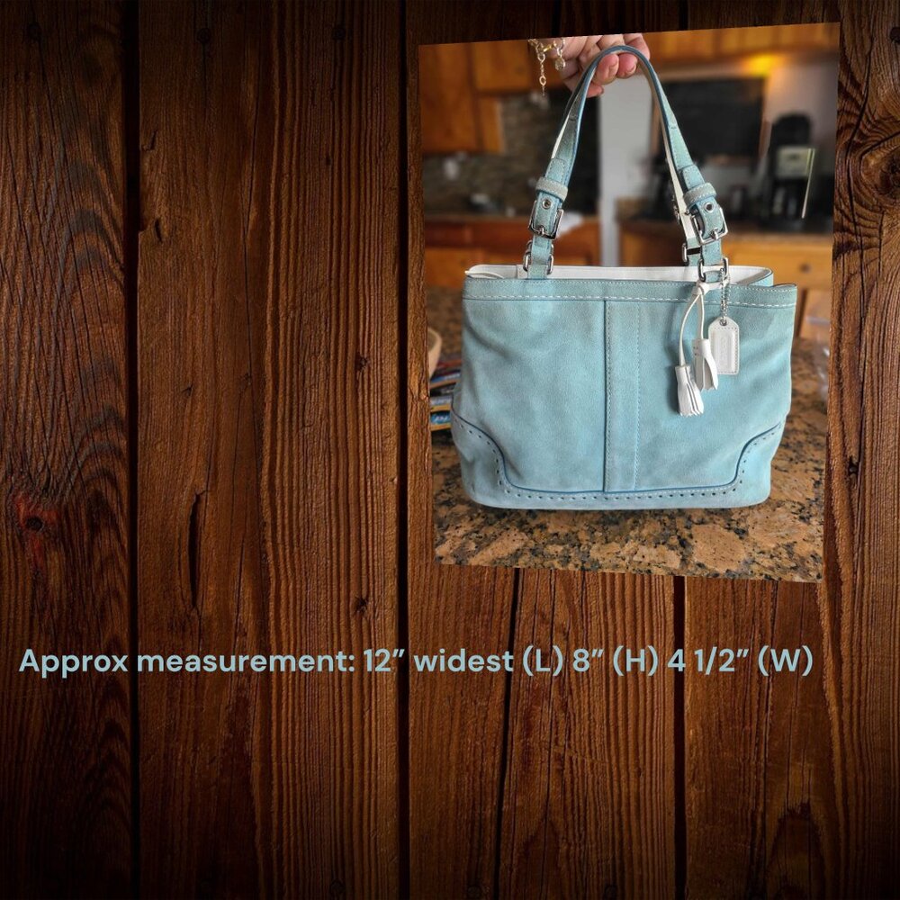 COACH Vintage Hamptons Aquamarine  Y2K Suede Satchel with Wristlet - Picture 8 of 13
